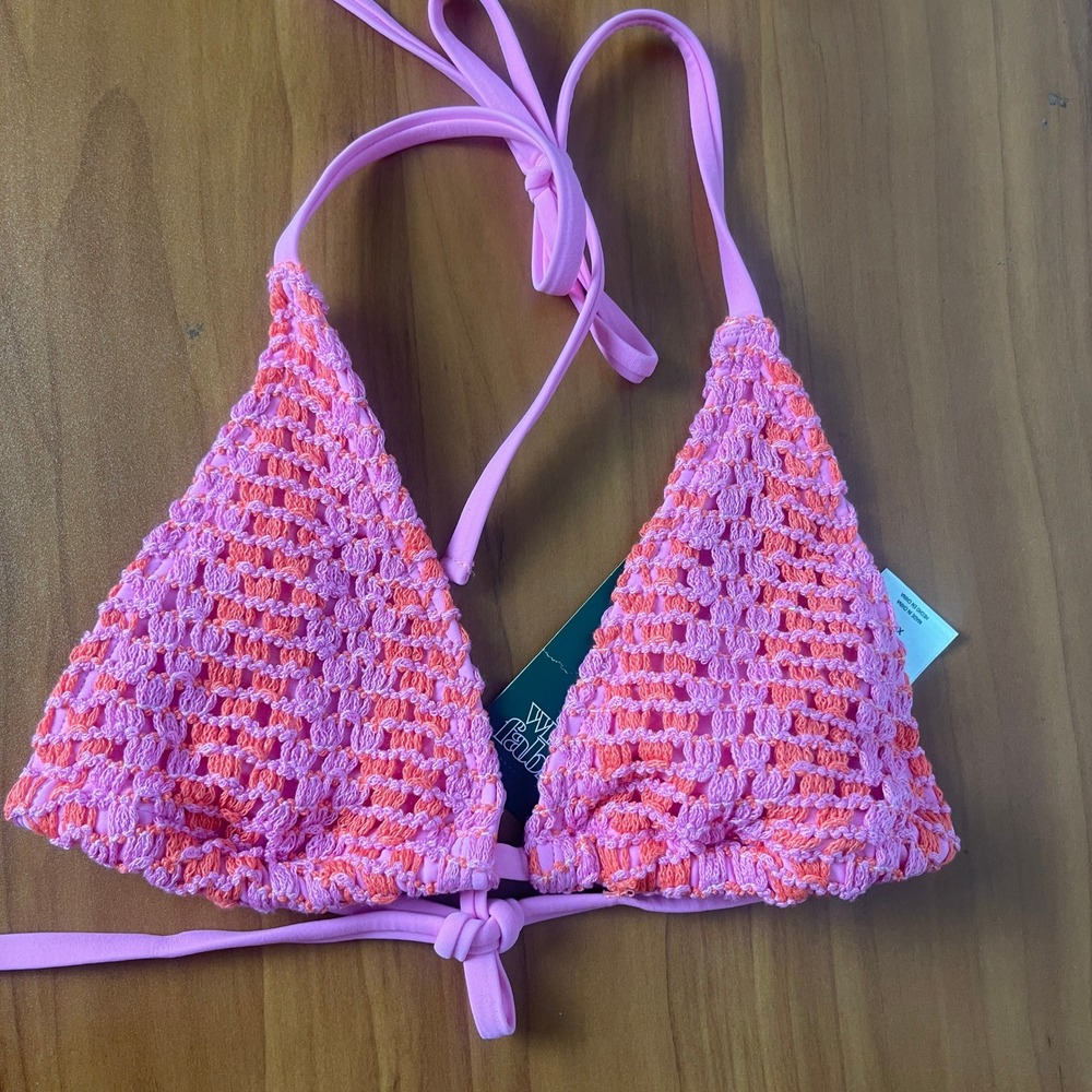 Wild Fable Pink Orange Crochet Triangle Bikini Top XXS NWT Boho Swimwear